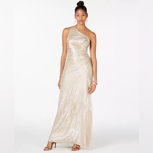 Calvin Klein Dresses & Skirts - CALVIN KLEIN One-Shoulder Metallic Gown Size 10 Dress Gold Champagne
